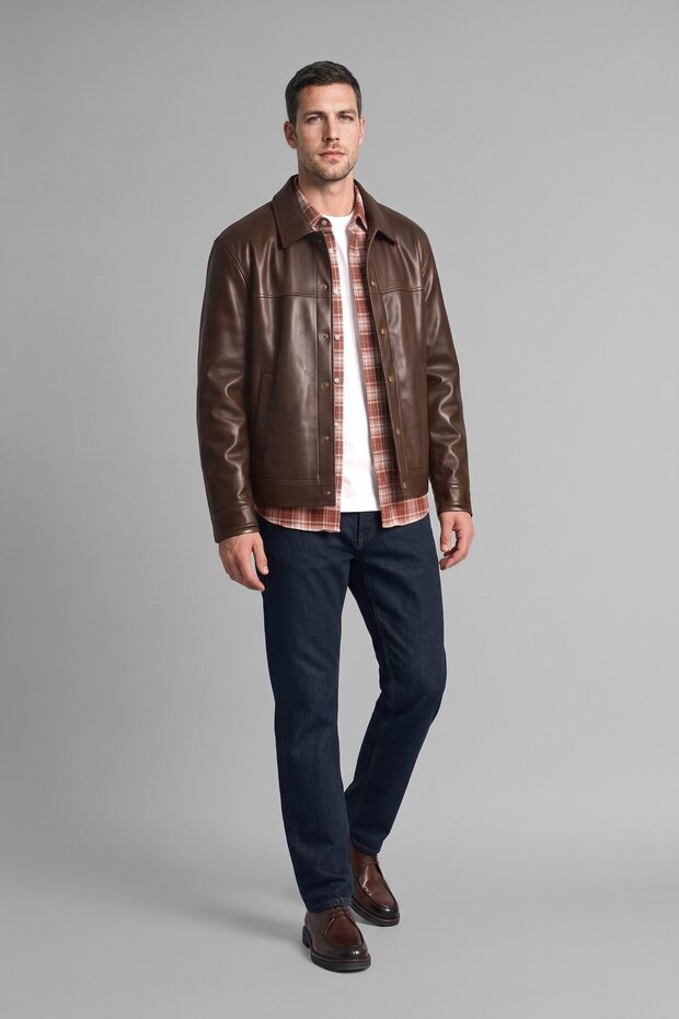 Regular Fit Shirt Collar Buttoned Leather Jacket I1127Ax26Wn