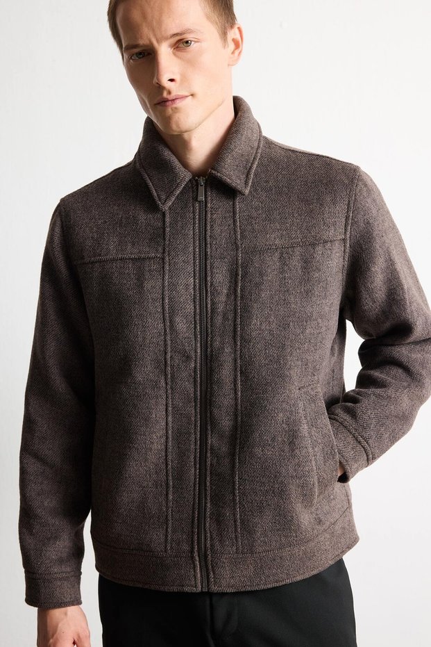 Regular Fit Polo Collar Zippered Seam Detail Coat I1896Ax26Wn