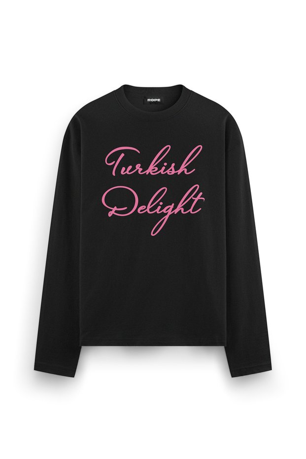 Turkish Delight Printed Long Sleeve Oversized T-Shirt, Black.