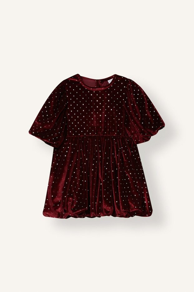 Short-Sleeved Polka Dot Velvet Dress with Cotton Lining, for Baby Girls, J1380A526Cw.