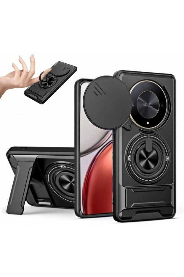 Phone Case Compatible with Honor X9d with Slide Camera Len Kickstand Ring
