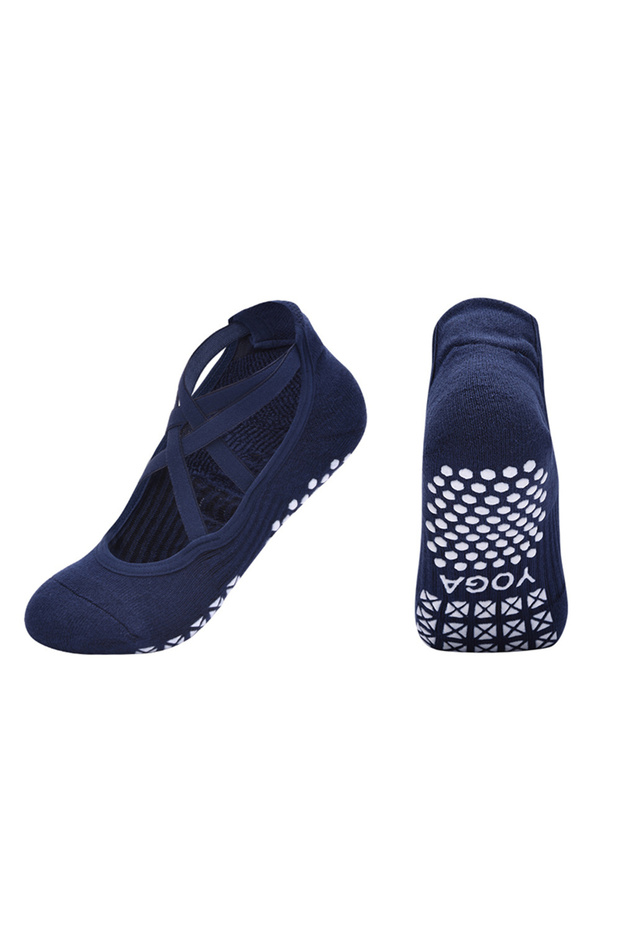 EUR 35-40 US 4.5-8.5 Navy Blue Women Non-Slip Breathable Yoga Socks Ladies Bandage Backless Pilates