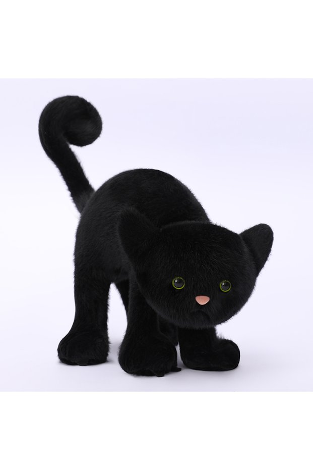 20cm black Cute Simulation Black Cat Scared Cat Stuffed Plush Black Cat Soft Cute Pink Nose Holiday
