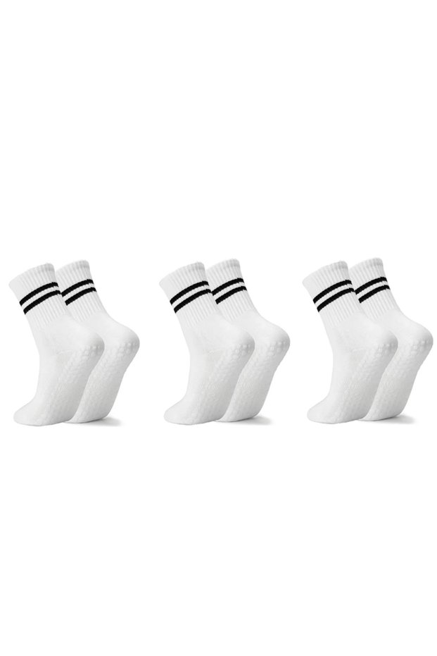 One Size 3pairs White 3 Pairs Women Long Yoga Socks Silicone Anti-Slip Grips Non Skid Socks Ideal fo