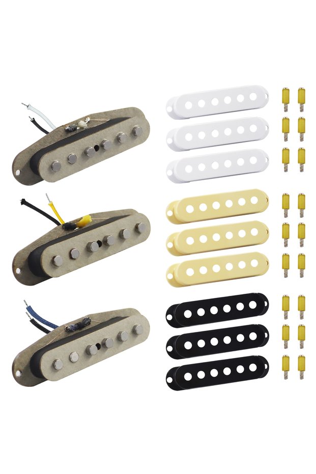 Set PHRILAM Gray Fiber Bobbin Vintage Alnico5 Low Noise Single-Coil Pickup for ST Style Electric Gu