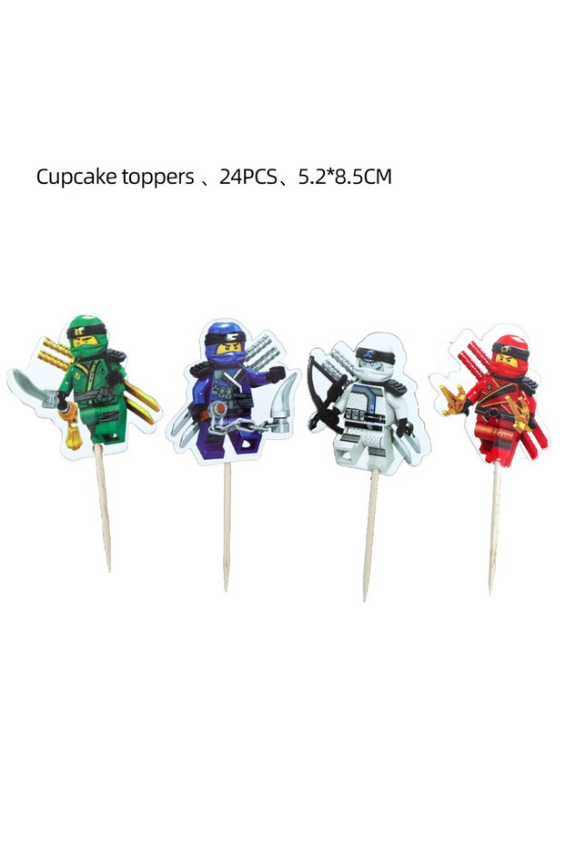 Other Cake Topper-24pcs Cartoon Ninja Theme Birthday Party Decorations Cute Balloons Plates Banner T