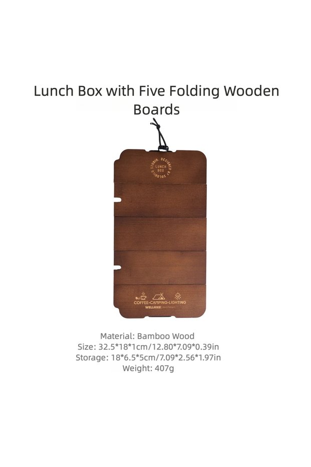 Fold Wooden WELLHIKE Lunch Box Five Fold Wooden Board Texture Retro Outdoor Camping Picnic Coffee Me