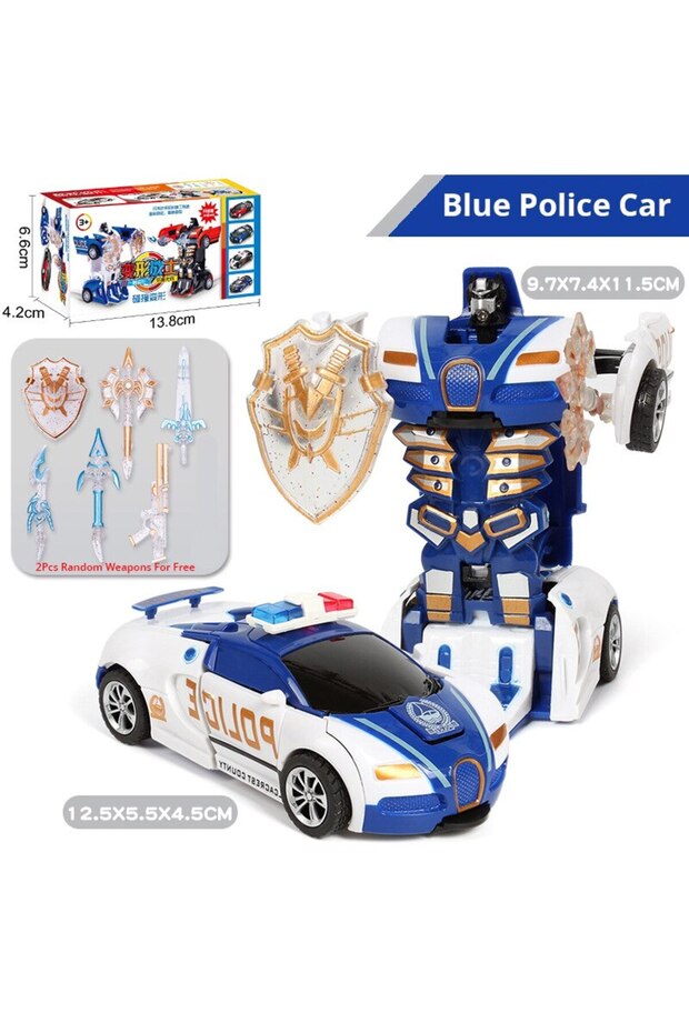 AB Style Random Blue Children's Collision Deformation Police Car Toy Boy Inertia Impact One-Button D