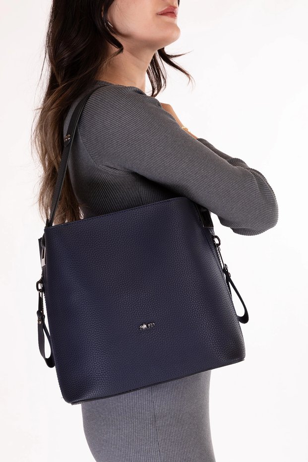 Women's Double Compartment Hand and Shoulder Bag Ald.6752 Navy Blue