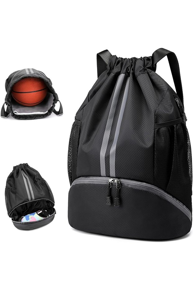 Unisex Drawstring Backpack, Waterproof Oxford Gym Bag, Large Student Backpack with Shoe Compartment,