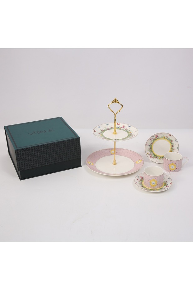 Kitchen Kelebek 3-Piece Coffee Cup Set with Serving Plates, 90 Cc.