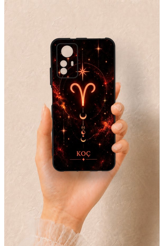 Redmi Note 12S Compatible Silicone Case with Aries Zodiac Sign Design.