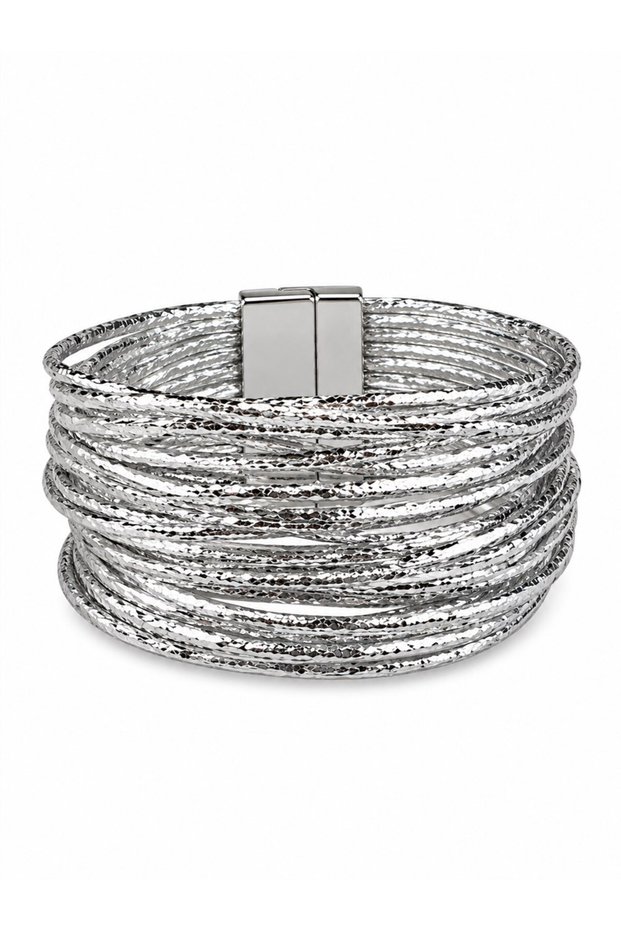 Sparkling Silver Magnetic Bracelet with Mixed Striped Details.
