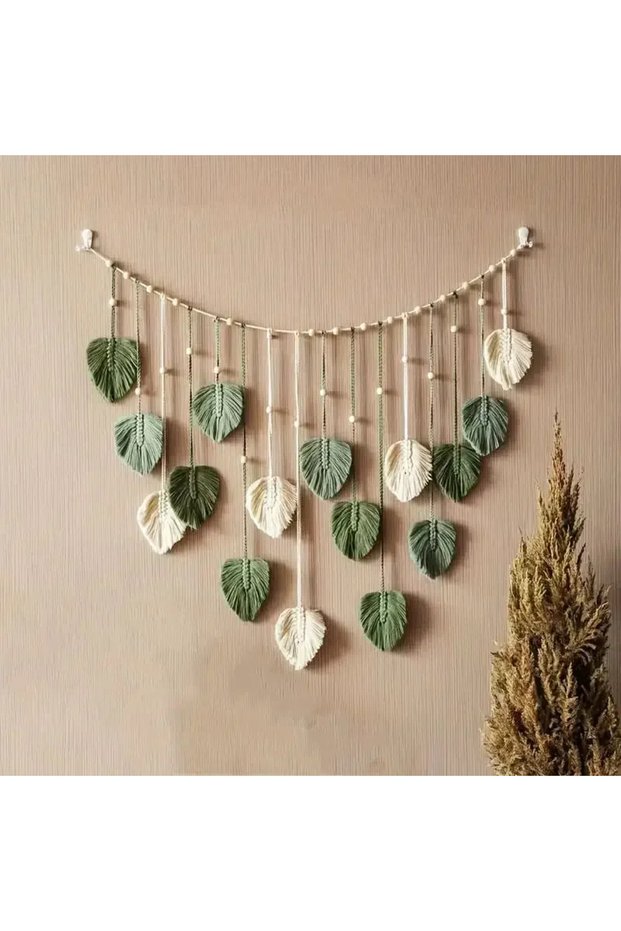 Green Boho Home Decoration, Macrame Tapestry Macrame Leaf Feather Wall Hanging Decor for Living Room