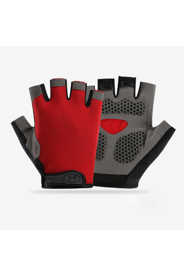 L upgrade red Men Cycling Bicycle Gloves Half Finger Gym Gloves Women Mitten Breathable Anti-slip Gl