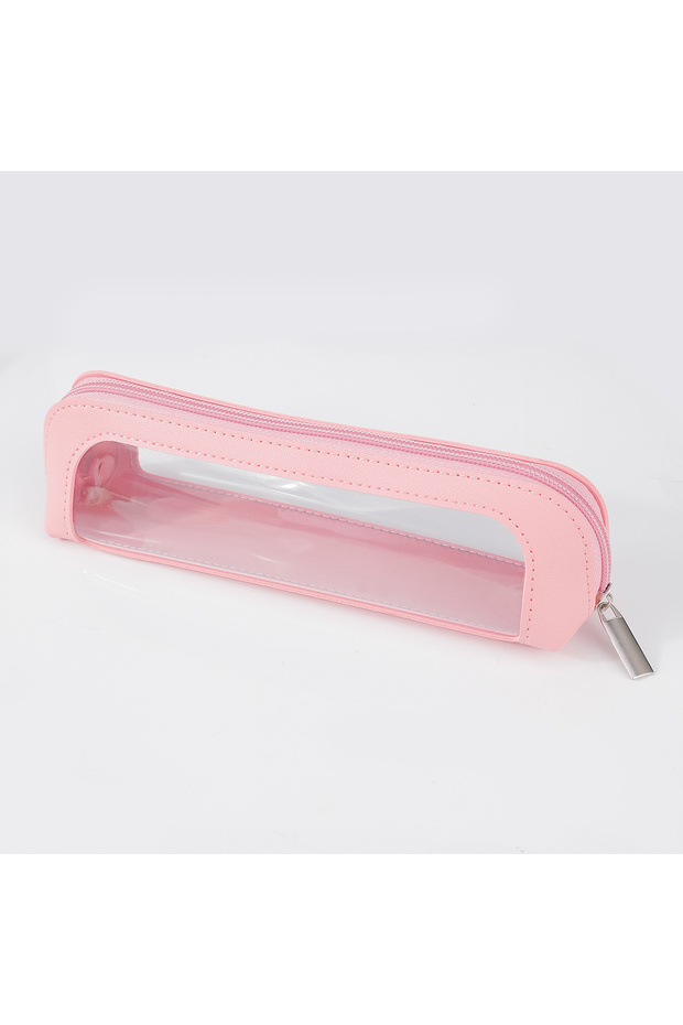 pink Small Clear Makeup Bag, PU Leather Travel Makeup Brush Case Portable Transparent Waterproof Cos