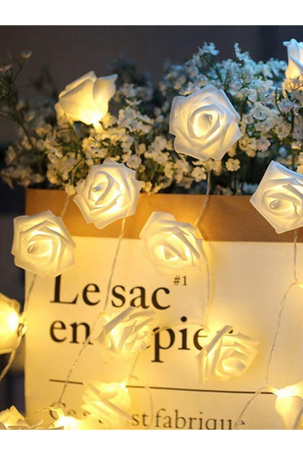 1.5M10LED Warm White 1Pack 10/20Led White Rose Flower String Lights Battery Operated For Valentine'S