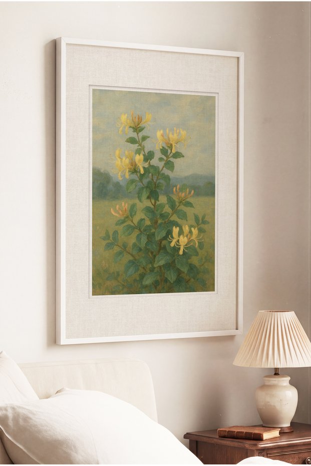1 Piece of Vintage Botanical Art with a White Wooden Frame, Featuring a Botanical Theme.