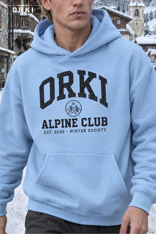 Alpine Club Mountain-Themed Printed Light Blue Unisex Oversized Hoodie.