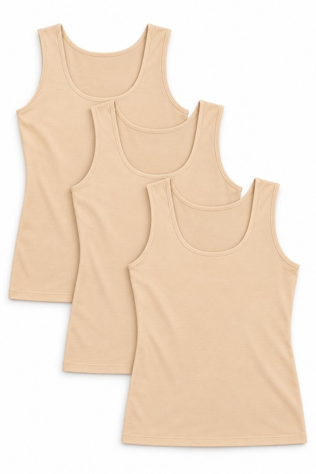 Women's 3-Pack Cotton-Spandex Tank Top with Wide Straps, 94% cotton, 6% spandex