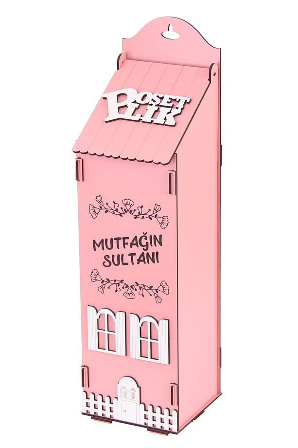 Ahşap Dekoratif Mutfak Için Poşetlik Saklama Kutusu Pembe - 1