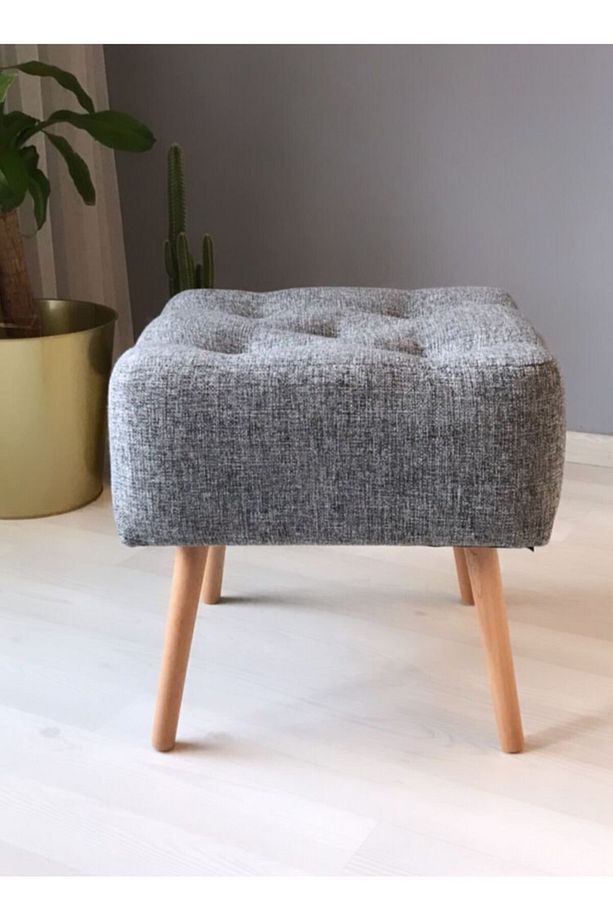 Artego Geniş Oturum Alanlı Doğal Ağaç Ayak Gri Kare Puf Bench - 2
