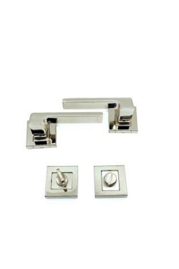 Lüx Anka Kare Rozetli Nikel Saten (BANYO-WC TİPİ) Kapı Kolu Kilit Sistemi 2'li Set - 3