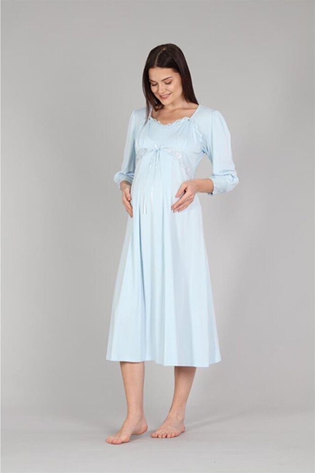 5304 Blue Maternity Nightgown with Snap Fasteners