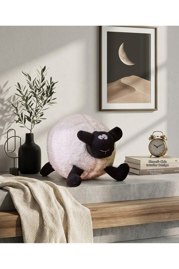 Black Sheep-Shaped Pillow - White - 25x17 cm