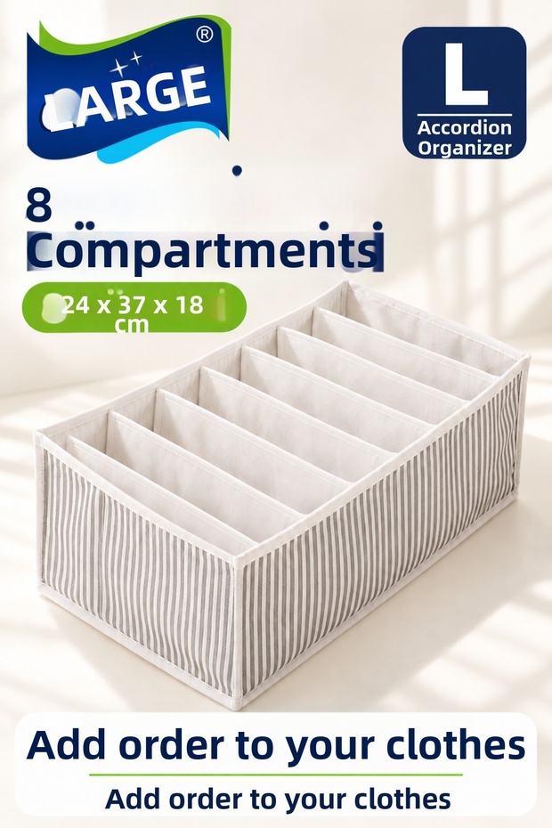 Large 8-Compartment Accordion Drawer and Closet Organizer – Clothing Organizer 24 × 37 × 18 cm