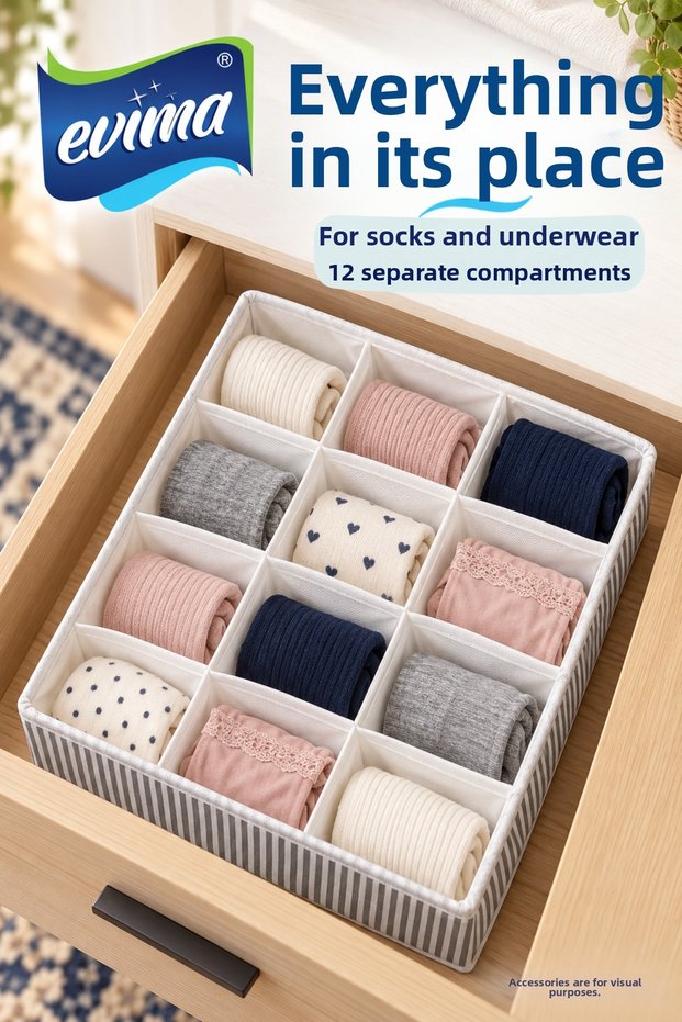 12-Compartment Drawer and Cabinet Organizer – Gray Striped, 31 × 25 × 12 cm