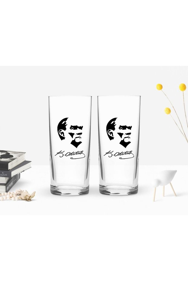 BK Home Colorful Printed Atatürk-Themed Pair of Raki Glasses Set—24