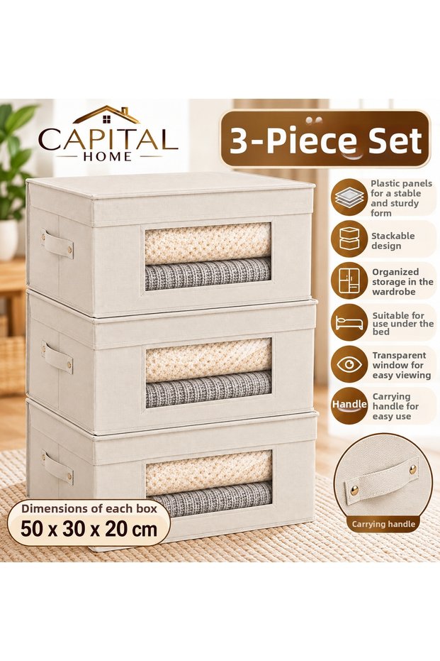 3-Piece Set: Multi-Purpose Organizer Bag + Storage Box with Clear Window and Lid, 50 x 30 x 20 cm