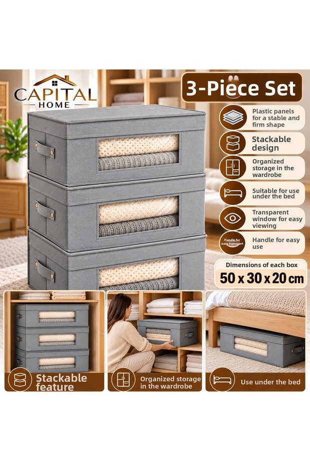 3-Piece Set: Multi-Purpose Organizer Bag + Storage Box with Clear Window and Lid, 50 x 30 x 20 cm