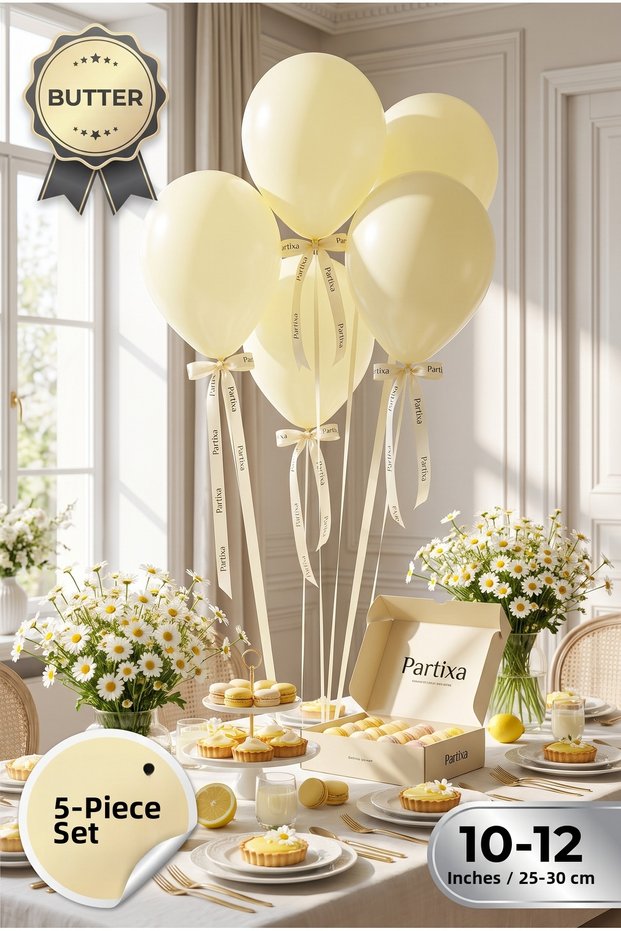 Set of 5 Butter (Butter Yellow) Premium Latex Balloons - 10-12 Inches (25-30 cm) Helium-Compatible Party Balloons