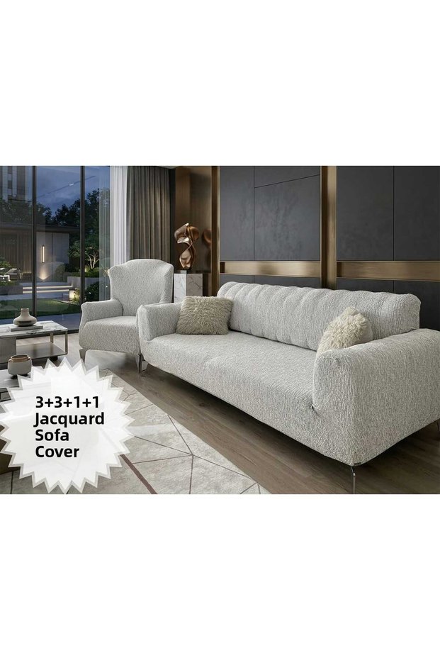 Jacquard Striped Pattern 3311 Oversized Chair Cover—Flexible, Perfect Fit, Non-Slip, Washable, Stain Resistant Stretch Chair Cover 3311
