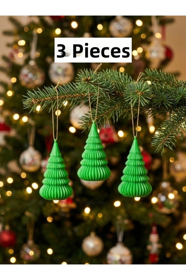 Set of 3 Decorative Christmas Tree Ornaments with Pine Tree Design, Christmas Ornaments