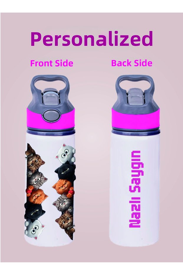 Pink Water Bottle with Metal Straw - 600 ml. - 005