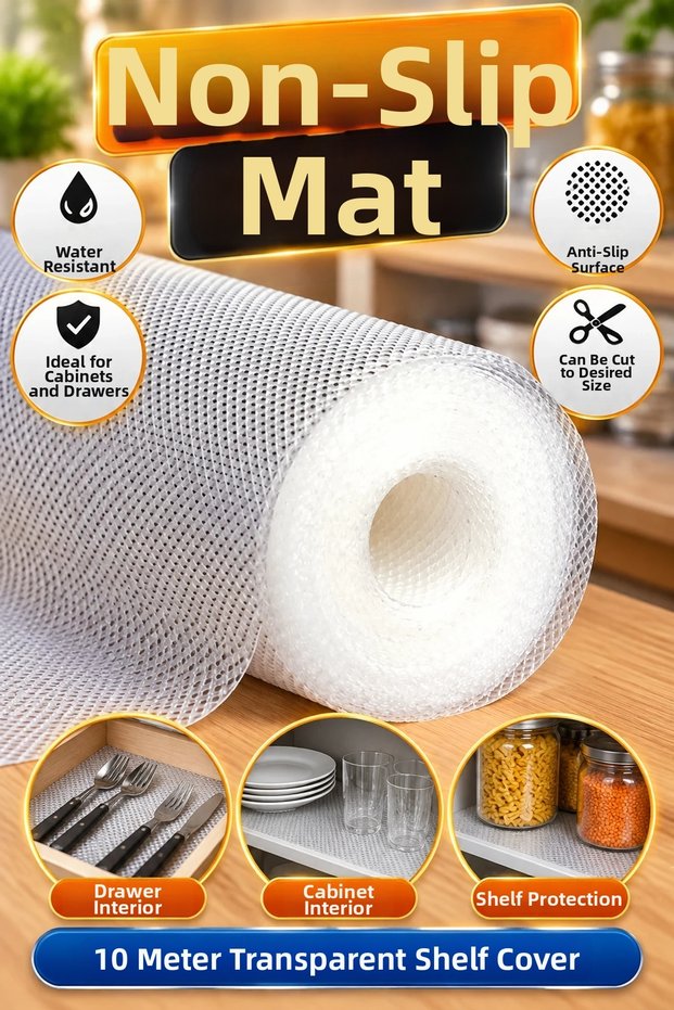 10-Meter Transparent, Non-Slip Protective Organizer Mat for Drawers and Cabinets