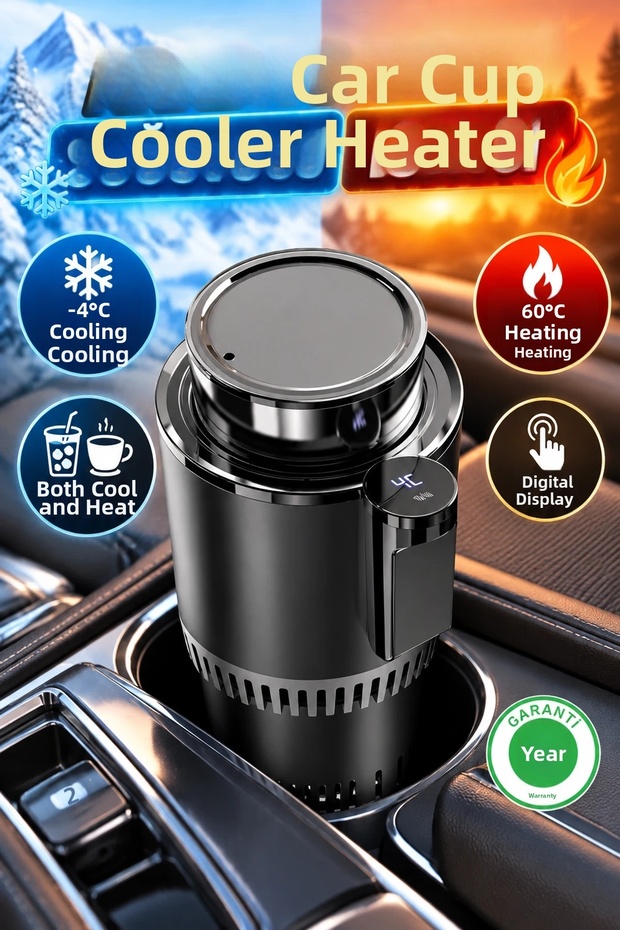 In-Car Cup Warmer and Cooler with Digital Display – Heats up to 60°C, Cools down to -4°C