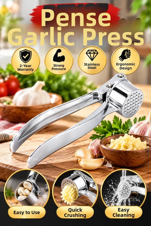 Metal Garlic Press – Ergonomic Grip and Powerful Pressing Mechanism