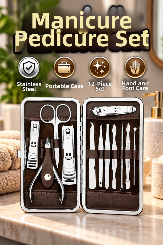 12-Piece Stainless Steel Multifunctional Manicure and Personal Care Set