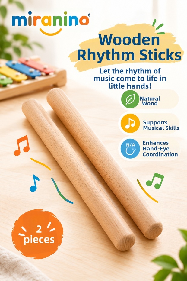 2 Wooden Rhythm Sticks