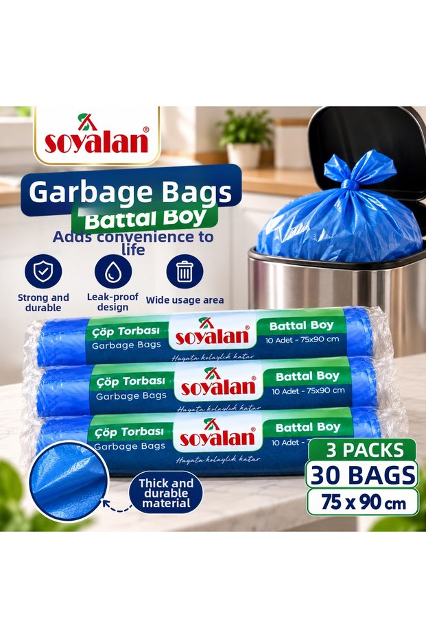Battal Boy Trash Bags, 3-Pack – 30 Count – 75 × 90 cm