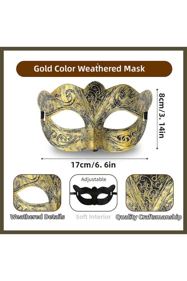 Gold-Toned Distressed Masquerade Ball Mask? Venetian-Style Party Mask BX