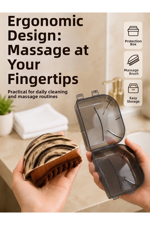 Massage Brush Wooden Patterned Soft Bristled Body Cleansing and Bath Brush