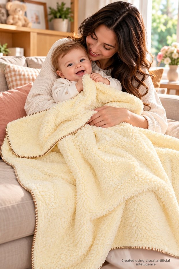 Soft Baby Blanket with Herding Stitch—Welsoft Fleece Plush Baby Blanket, 100% Made in Turkey