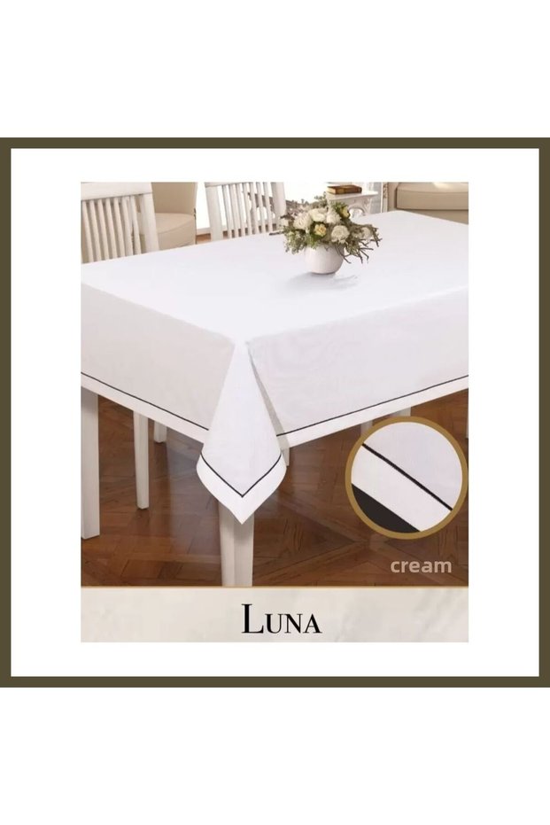 Luna Model Cream 160x220 cm Linen Tablecloth—Elegant Dining Table Decoration BX