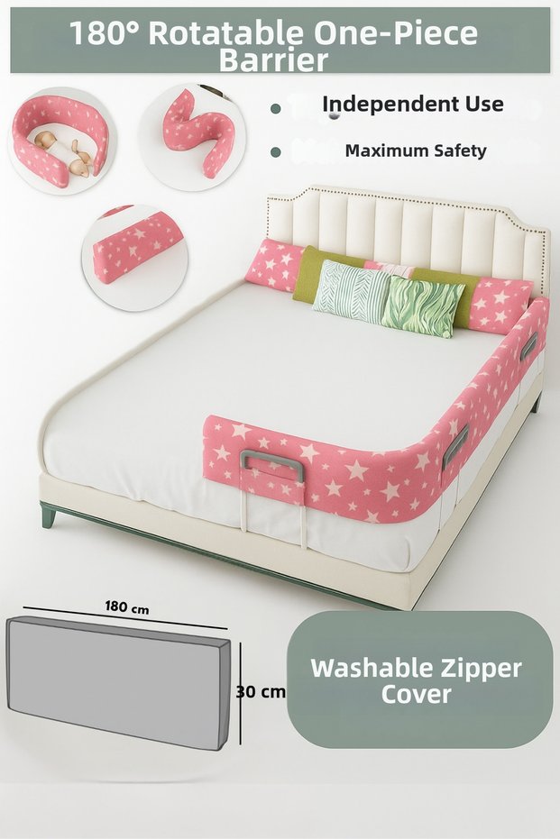 New Generation Bed Barrier 180 cm Pink Star - with Wire Mesh