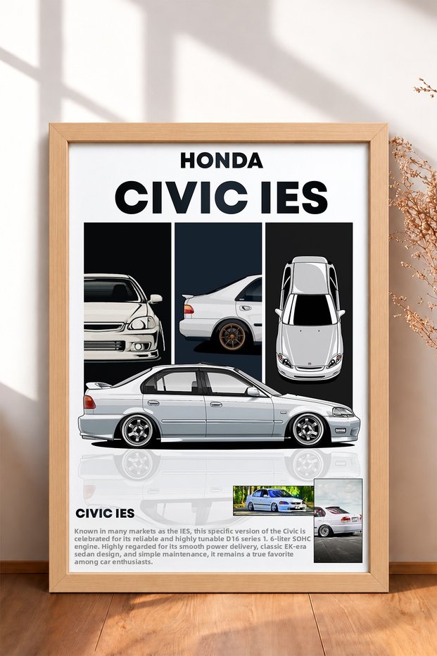 White Classic Japanese Sedan Framed Art Print Car Poster for Garage or Office Wall Decor OTO038